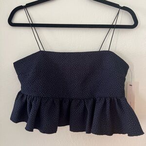 (S) Lani the Label navy blue ruffled crop top